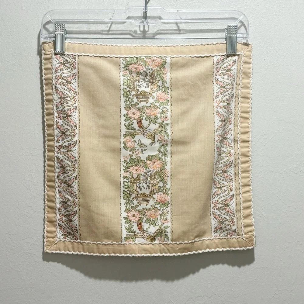 Vintage CARLIN Beige Set Of 2 Accent Pillow Covers Asian Scene Butterflies 14X14